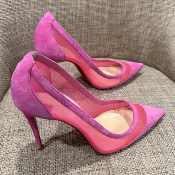 Christian Louboutin Galativi Pointed Toe Pumps Hot Pink Suede & Mesh - Picture 2 of 15